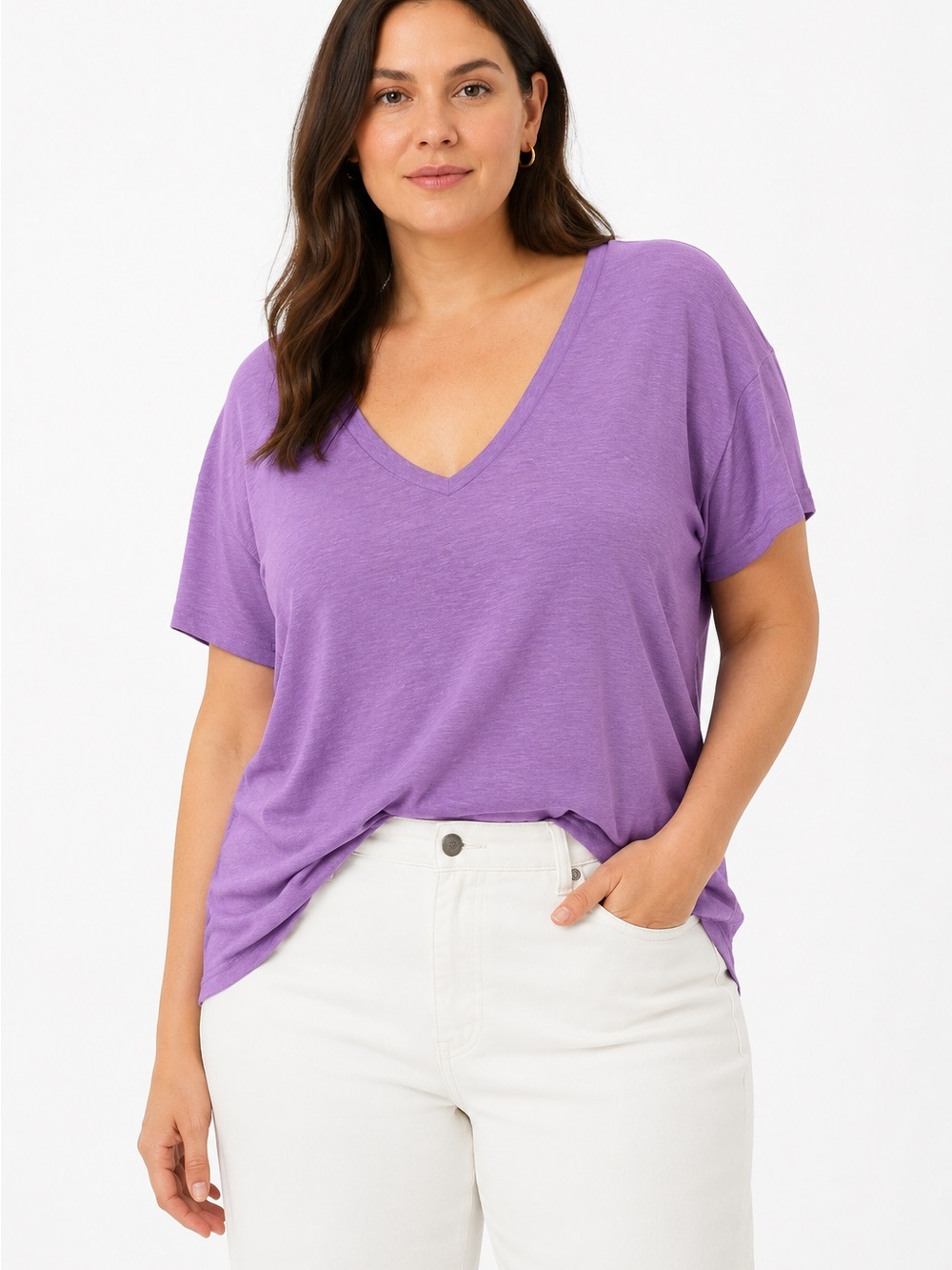 Gap Linen Blend V Neck Tee XXL Lively Purple Relaxed Oversized Top